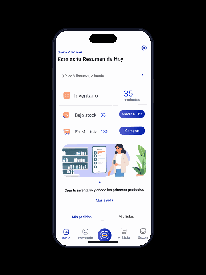 Vista animada de la app PROSCAN en un dispositivo m&oacute;vil.